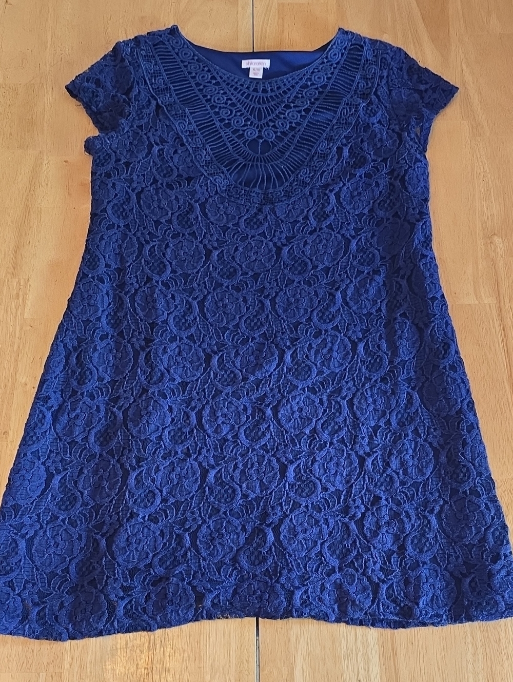 Xhilaration Navy Lace Short Sleeve A-Line Dress